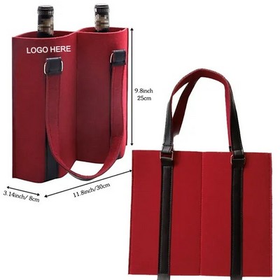 Custom Felt Wine Tote Bag For 2 Bottles