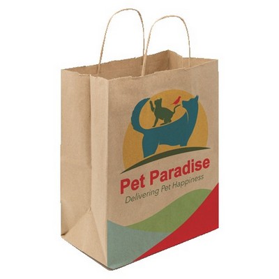 Full Color 1-Sided Natural with Natural Handle Shopper Paper Bags (8"x 10.25"x 5")