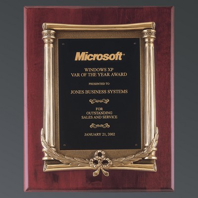 Rosewood Piano Finish Rectangle Plaque with Bronze Casting & Black Brass Plate, 10-1/2"x13"