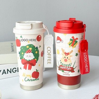 Christmas Stainless Steel Reindeer Coffee Cup Cute Gift 500ml