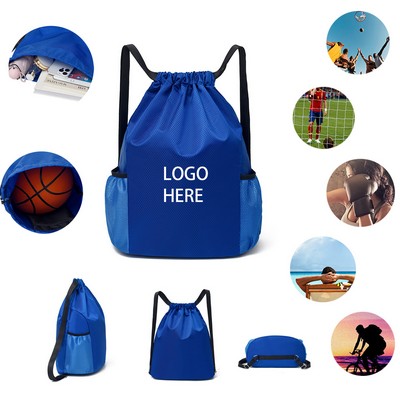 Waterproof Drawstring Bag Zip Pocket Gym Swim Sack Unisex