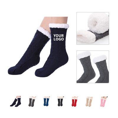 Fuzzy Thermal Slipper Sock With Non Slip Dot Bottom