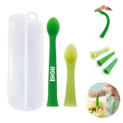 2Pcs Baby Silicone Training Spoon Set