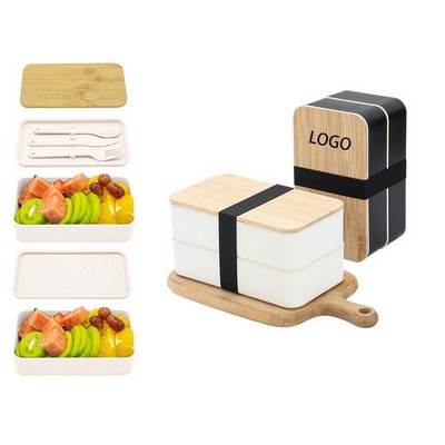 Double Decker Lunch Box with Bamboo Lid & Utensils