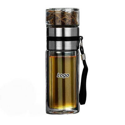 Double Wall Tea Infuser Bottle with Heat Resistant Glass
