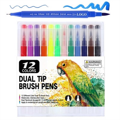 Dual Brush Marker Pens 12 Colors Set