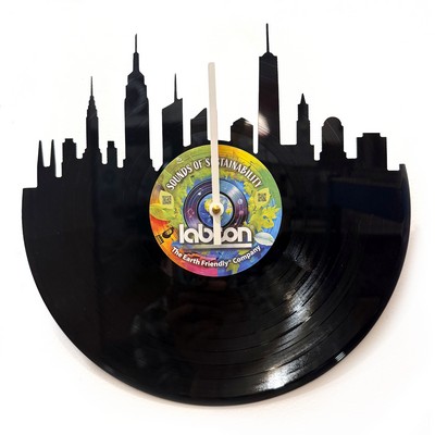 Recycled Vinyl Record City Skyline Cut-Out Record Clock - 1 Layer