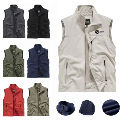 Men's Quick-Dry Zipper Waistcoat Jacket for Casual Outer Wear Stand Collar
