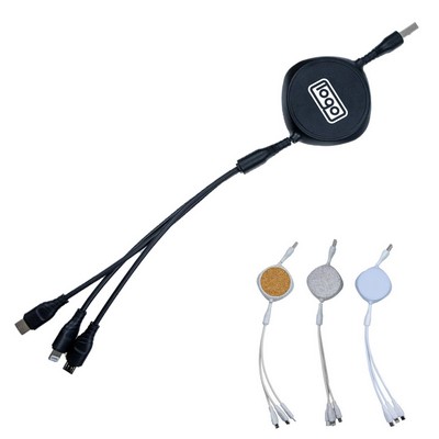3-in-1 Wheat Straw Telescopic Data Cable