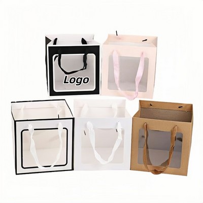 Square Bottom Gift Bag with Clear Window and Handles