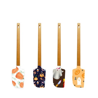 2-Piece Silicone Spatula Set with Wooden Handle Full-Printed Blades & Non-Stick Kitchen Kit