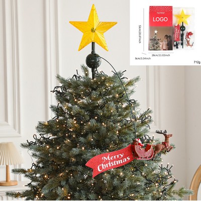 Rotating Carousel Tree Topper with Reindeer and Santa Electric Light Up Star Christmas Tree Decor