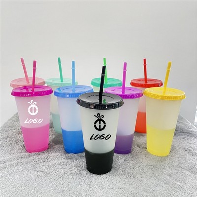 24 Oz. PP Plastic Color Changing Cup Set with Straws