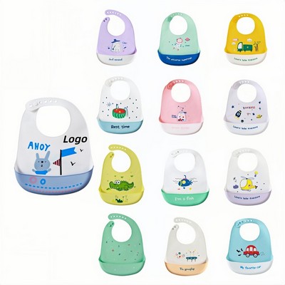 Food Grade Silicone Baby Bib with 3D Waterproof Pouch