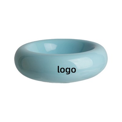 Donut Shaped Ceramic Cat Bowl with Anti Spill Base for Food and Water