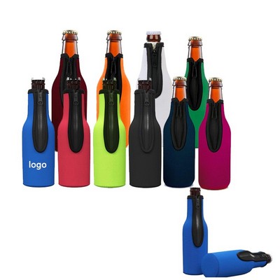 Insulated Neoprene Beer Bottle Holder with Zipper