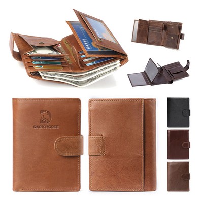 Genuine Leather Large Capacity RFID Blocking Short Wallet