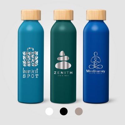 Eden Recycled Stainless Steel Bamboo Lid Water Bottle - 20 oz. - Laser