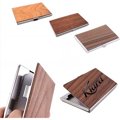 Professional Wood & Aluminum Card Case for Business Cards Business Card Holder