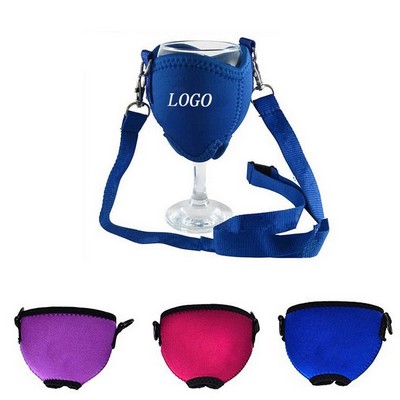 Neoprene Wine Glass Protective Cover Carrier with Strap