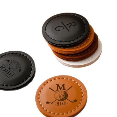 Personalized Alphabet Leather Golf Ball Marker Luxury PU Leather Initials Marker & Magnetic