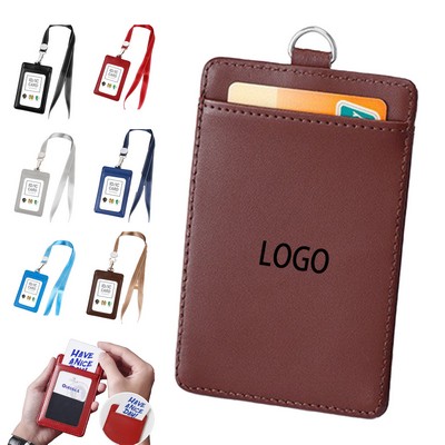 Leather ID Card Holder With Hanging Strap