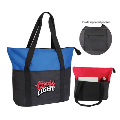 600D Dual Color Zippered Polyester Tote Bag
