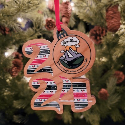Custom Printed Hardwood Stacked 2024 Ornament