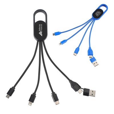 Hex 6-in-1 Light-Up Charging Cable with Carabiner Clip and Recycled Casing