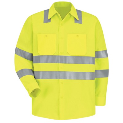 Red Kap® SS14-HV-TRC3 Men's Hi-Visibility Long Sleeve Work Shirt - Type R, Class 3