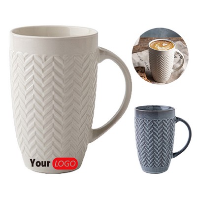 21oz Large Capacity Ceramic Mug with Embossed Patterns