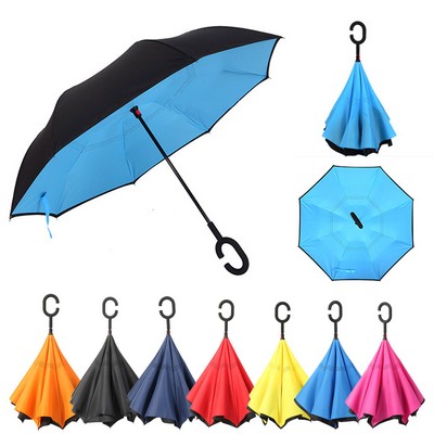 Windproof Upside Down Reversed Two Layer Umbrella