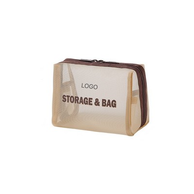 Octagonal Nylon Mesh Makeup Bag Large Capacity Travel Toiletry Organizer Water-Resistant