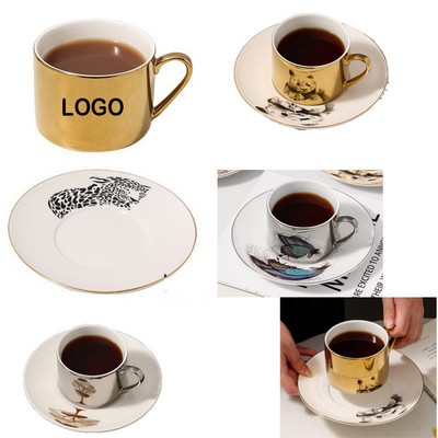 Electroplated Mirror-Finish Coffee Cup And Ceramic Saucer