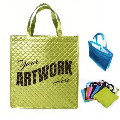 Custom Premium Quality High End Metallic 210 GSM Laminated Quilted Non-woven Tote Bag