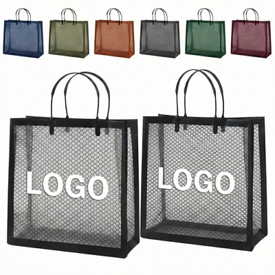 Clear Mesh Snap-Close Shopping Tote Bag