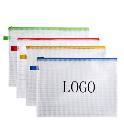 Mesh Zipper File Bag A4 Document Pouch Transparent Storage