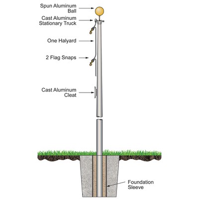 30' Budget Pole with External Halyard and Satin Finish