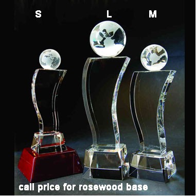 Crystal Globe Trophy (optional: Rosewood Base) - (Sand blasting)