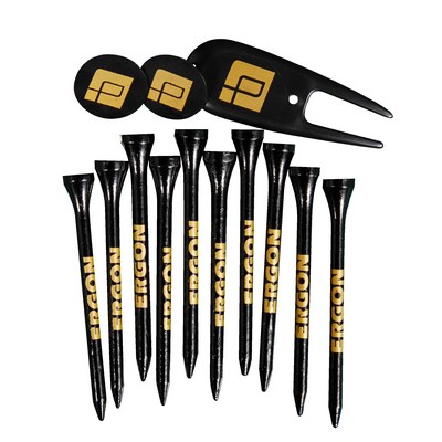 Combo Golf Tee Pack w/ (10) Extra Long 3.25" Tees, (2) Ball Markers & (1) Divot Tool