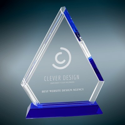 Diamond Optic Crystal Award with Blue Base