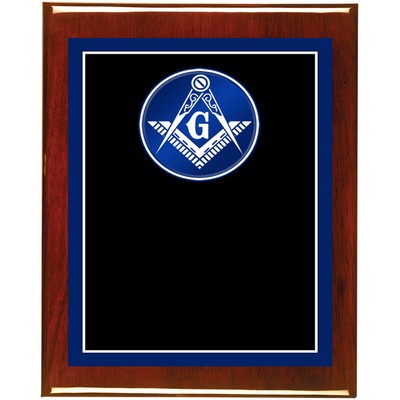 Rosewood Piano Finish Plaque with Masonic Brass Plate, 9 x 12"