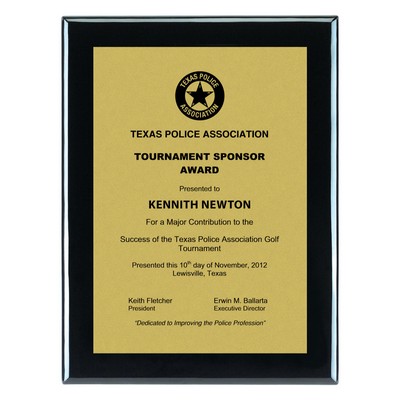 Plaque - 7"x9" Jet Black High Gloss Piano Wood Plaque with Plain Gold Plate (5"x7")