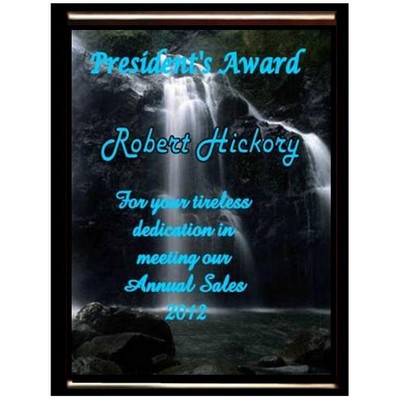 Black Finish 6" x 8" Plaque w/Cove Edge and is Dye Sublimated