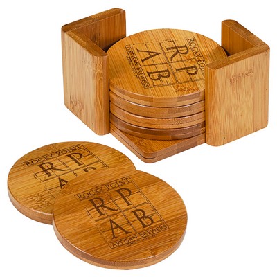 Engraved Bamboo Round 6 Coaster Set