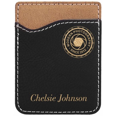 Leatherette Phone Wallet - Black/Engraves Gold
