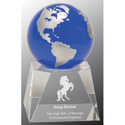 6 1/2" Blue Crystal Globe Award on Clear Crystal Base