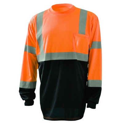 Occunomix LUX-LSETPBK LONG SLEEVE BLACK BOTTOM WICKING BIRDSEYE T-SHIRT w/POCKET