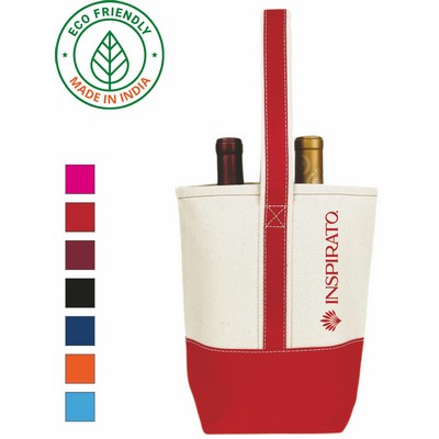 Premium Eco Friendly Canvas Two Bottle Wine Tote w/Red Trim
