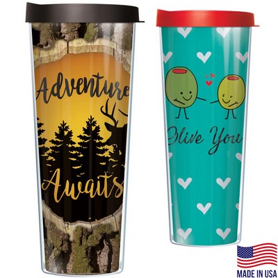 28 oz Full Color Tumbler, Crystal Styrene Double Wall Mugs